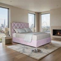 KDMD Tredington Upholstered Soft Velvet Pink Metal Designer Bed Frame | Size: Super King