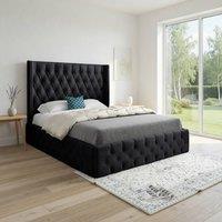KDMD Vange Winged Upholstered Black Soft Velvet Designer Bed Frame | Size: Double