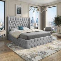 KDMD Vange Winged Upholstered Grey Soft Velvet Designer Bed Frame | Size: Double
