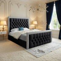 KDMD Wambrook Glitter Border Black Soft Velvet Designer Bed Frame | Size: Double