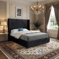 KDMD Welbury Winged Upholstered Black Soft Velvet Designer Bed Frame | Size: King