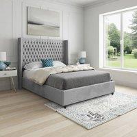 KDMD Welbury Winged Upholstered Grey Soft Velvet Designer Bed Frame | Size: King