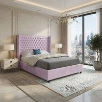 KDMD Welbury Winged Upholstered Pink Soft Velvet Designer Bed Frame | Size: King