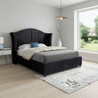 KDMD Wilsden Curved Winged Upholstered Black Soft Velvet Designer Bed Frame | Size: Small Single