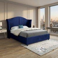 KDMD Wilsden Curved Winged Upholstered Blue Soft Velvet Designer Bed Frame | Size: Small Single