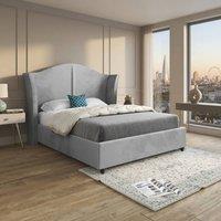 KDMD Wilsden Curved Winged Upholstered Grey Soft Velvet Designer Bed Frame | Size: King