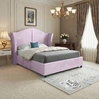 KDMD Wilsden Curved Winged Upholstered Pink Soft Velvet Designer Bed Frame | Size: King