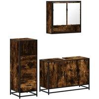 Berkfield Home 3 Piece Bathroom Furniture Set Smoked Oak Engineered Wood in Brown
