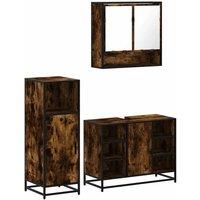 Berkfield Home 3 Piece Bathroom Furniture Set Smoked Oak Engineered Wood in Brown
