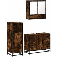 Berkfield Home 3 Piece Bathroom Furniture Set Smoked Oak Engineered Wood in Brown