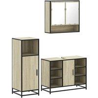 Berkfield Home 3 Piece Bathroom Furniture Set Sonoma Oak Engineered Wood in Natural