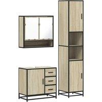 Berkfield Home 3 Piece Bathroom Furniture Set Sonoma Oak Engineered Wood in Light Tan