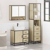 Berkfield Home Durable 3 Piece Bathroom Furniture Set Sonoma Oak Engineered Wood in Brown