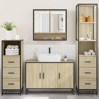 Berkfield Home Durable 4 Piece Bathroom Furniture Set Sonoma Oak Engineered Wood in Light Brown