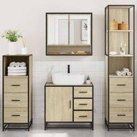 Berkfield Home Durable 4 Piece Bathroom Furniture Set Sonoma Oak Engineered Wood in Light Tan