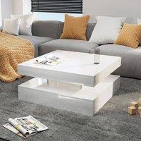 KEEPREAPER Modern Square Coffee Table With Storage & LED Light in White