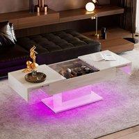 KEEPREAPER Sleek Coffee Table with Sliding Top & Hidden Storage in White