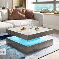 KEEPREAPER Modern Grey Square Coffee Table with Storage & LED Light