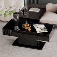 KEEPREAPER Modern Coffee Table High Glossy With 16 Colours LED Lights in Black