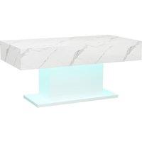 KEEPREAPER Sleek Coffee Table High Glossy Wooden with LED Lights in White