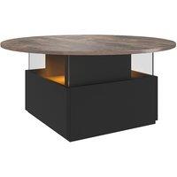 KEEPREAPER Modern Round Coffee Table With Storage & LED in Brown
