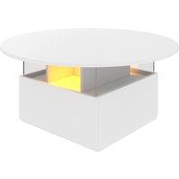 KEEPREAPER Modern Round Coffee Table With Storage & LED in White