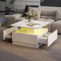 KEEPREAPER Modern Coffee Table With 2 Spacious Drawers & Led Light in White