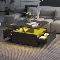 KEEPREAPER Modern Coffee Table With 2 Spacious Drawers & Led Light in Black