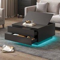 KEEPREAPER Modern Square Coffee Table with Storage & LED Light in Black