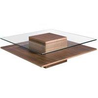 Angel Cerda Square Tempered Glass Coffee Table with Walnut Veneer in Brown