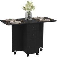 Nordara Folding Dining Table for 4-6 Drop Leaf Table on Wheels Black