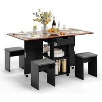 Nordara Brown Folding Drop Leaf Dining Set Dining Table w/4 Chairs Kitchen Set