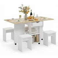 Nordara White Folding Drop Leaf Dining Set Dining Table w/4 Chairs Kitchen Set