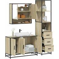 Berkfield Home 3 Piece Bathroom Furniture Set Sonoma Oak Engineered Wood in Brown