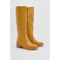 Faith Women's : Rita Faux Leather High Leg Block Heel Boots in Classic Tan | Size: 4