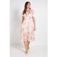 Wallis Women's Satin Floral Print Midi Dress in Peach | Size: 20