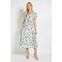 Wallis Women's Petite Floral Dobby Ruffle Midi Dress in Ivory | Size: 10
