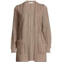 Lands' End Women's Long Linen Blend Pointelle Cardigan in Taupe | Size: 16-18