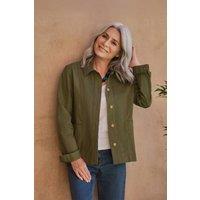 WoolOvers Women's Stitch Pocket Cotton Jacket in Green | Size: 16