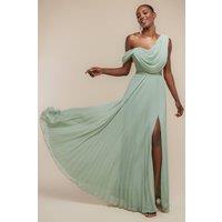 Goddiva Women's Cowl Neck One Shoulder A Line Chiffon Maxi Dress in Light Green | Size: 10