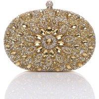 AJVANI Women's Diamante Embellished Oval Prom Clutch Bag in Gold