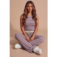 Femme Luxe Women's Lilac Stripe Sleeveless Top & Flared Trouser Co-Ord Set | Size: 6-8
