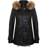 Infinity Leather Women's Warm Leather Hooded Parka Jacket-Northwich in Black | Size: 16