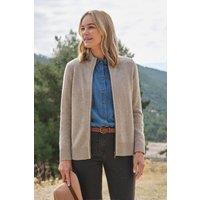 WoolOvers Women's 100% Wool Fitted Zip Thru Cardigan in Beige | Size: 2XL