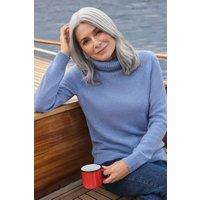 WoolOvers Women's 100% Wool Polo Neck Jumper in Blue | Size: Medium