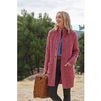 WoolOvers Women's Pure Wool Aran Coatigan in Pink | Size: Medium