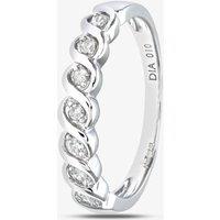 T.H.Baker Women's 9ct White Gold 0.10ct Diamond Swirl Half Eternity Ring in Silver | Size: P