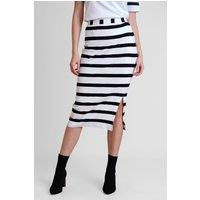 Enorsia Women's Black & White Striped Jersey Midi Skirt | Size: 12