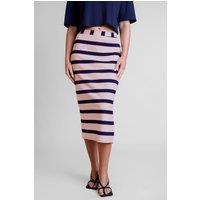 Enorsia Women's Rose White Striped Jersey Midi Skirt | Size: 16