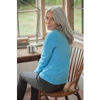 WoolOvers Women's Cashmere & Merino V Neck Knitted Jumper in Turquoise | Size: Small